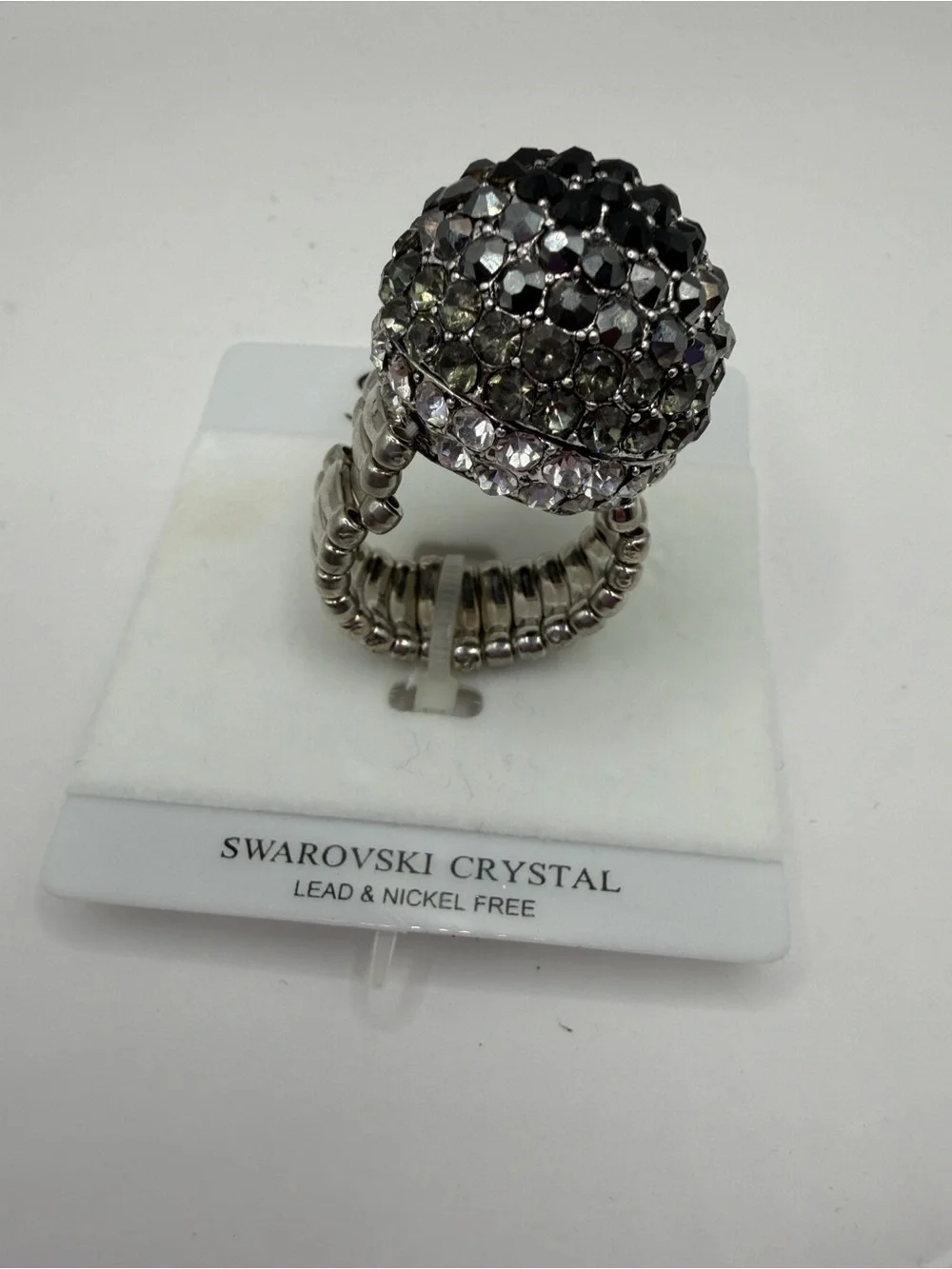 Swarovski Hematite and Black Crystal Dome Stretch Ring